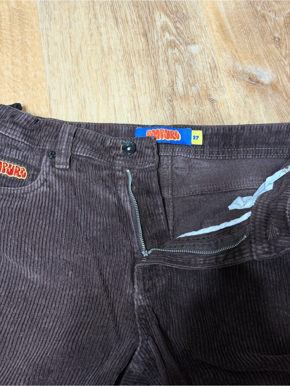 Gymbro Brown Corduroy Pants Size 27 Wide Leg 100% Cotton Y2K Skater Unisex - Picture 10 of 15